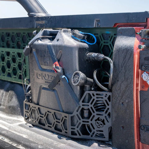 20L JERRY CAN HOLDER TUB MOUNT TO SUIT SPRAY IN TUB LINER FOR NEXT GEN FORD RANGER OR RAPTOR 2022+StorageNXG