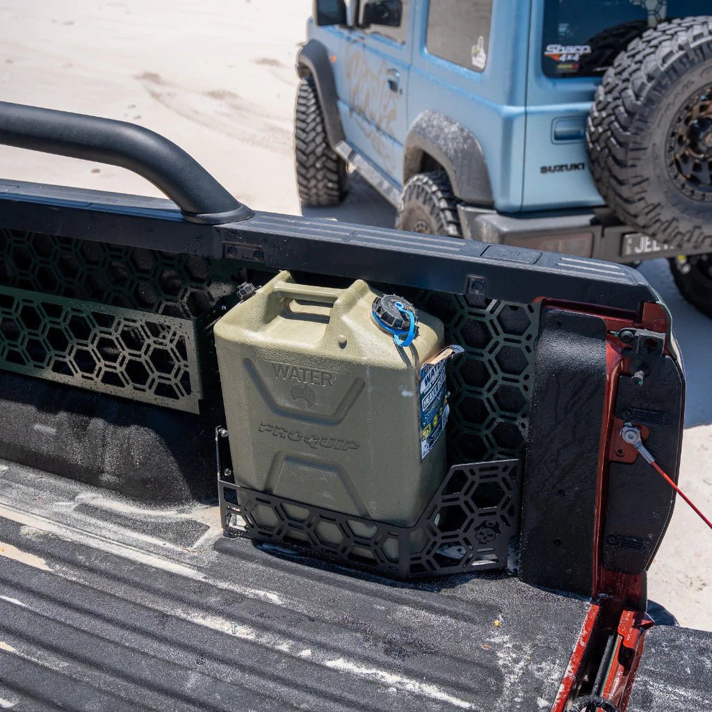 20L Jerry Can Tub Mount on the Next Gen Ford Ranger & Raptor, rear three-quarter view