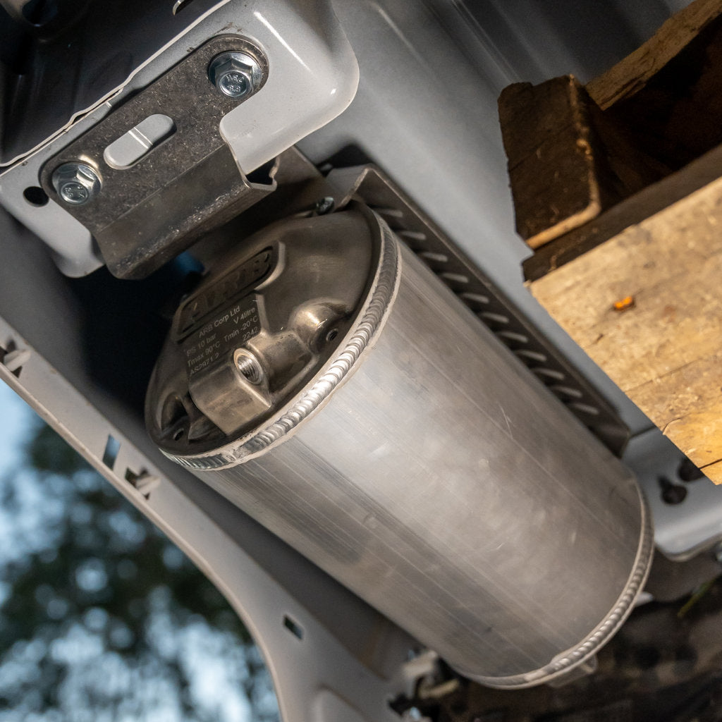 ARB 4L air tank under-tub mount fitted behind the Ranger Raptor wheel arch