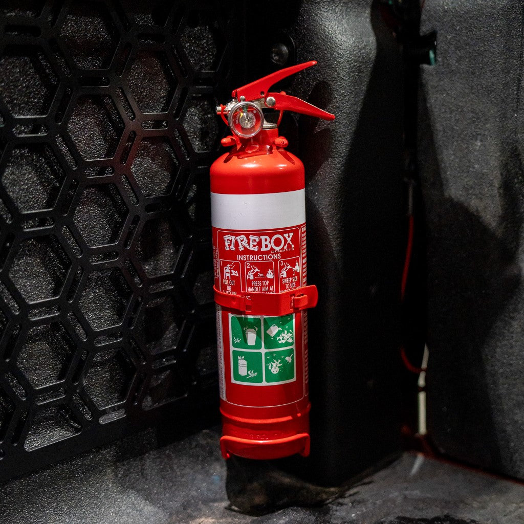 Vertical tub fire extinguisher bracket mounting position
