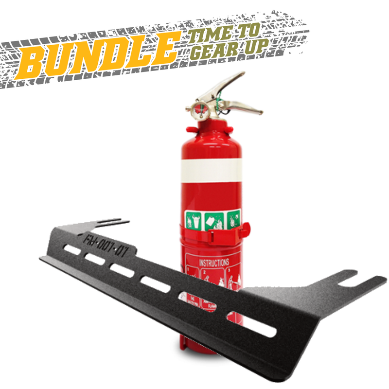 Pirate Camp Co vertical tub fire extinguisher bracket with 1kg extinguisher