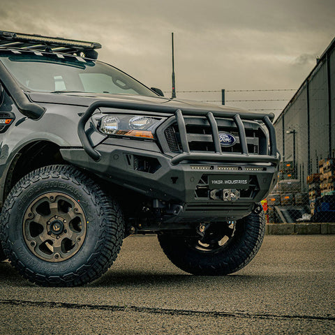 Side profile of the VIKOR Diablo full guard bull bar for the PX Ranger