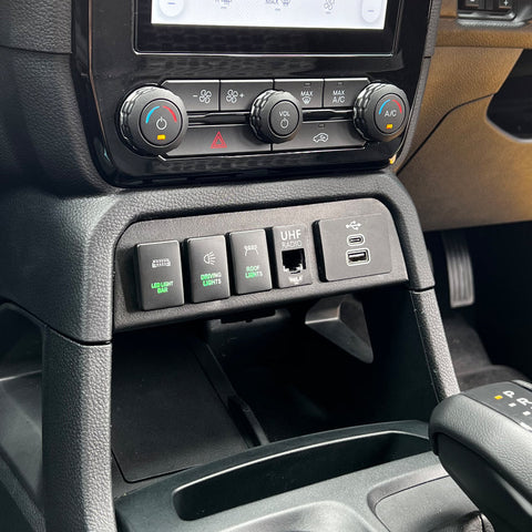 Stainless steel dash switch cluster panel, matte black, Ford Everest Ambiente