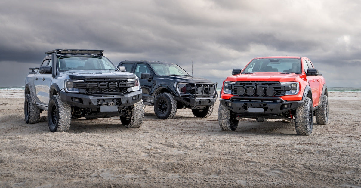 Group of modified Ford vehicles