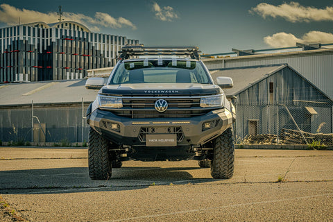 Front view of the VIKOR Diablo no loop bull bar for Amarok NF