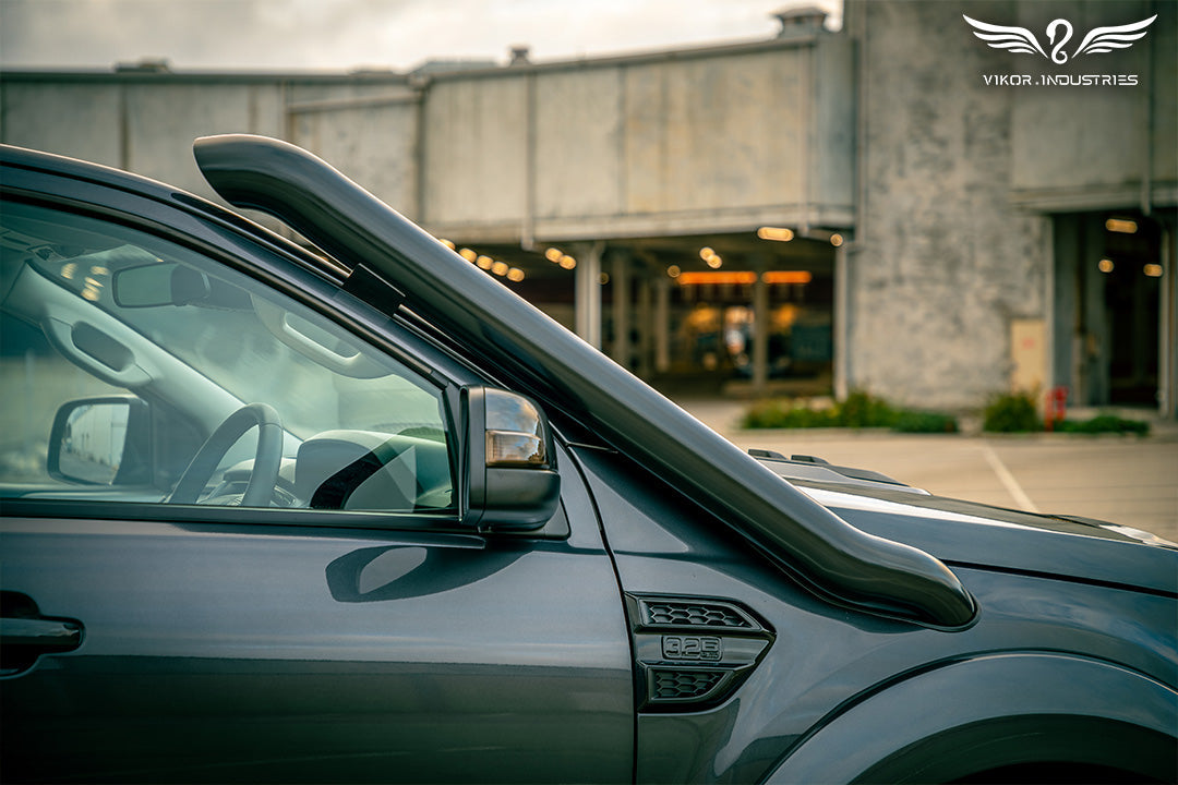 VIKOR stainless snorkel fitted to a grey Ford Ranger PX