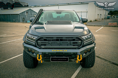 Bonnet line view of the VIKOR snorkel on a Ford Ranger PX
