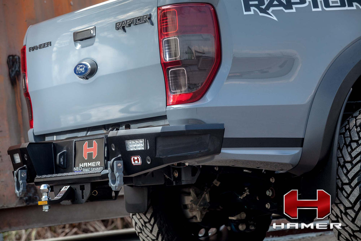 M-Series Rear Bar on the Ford Ranger Raptor Gen 1, angled view