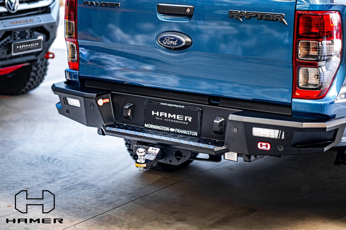 M-Series Rear Bar on the Ford Ranger Raptor Gen 1, rear three-quarter view