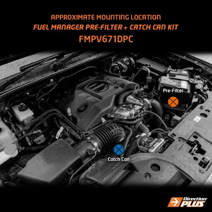 V6 Catch Can & Pre-Filter Kit on the Next Gen Ford Ranger, close-up detail