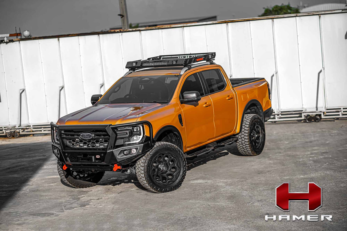 King Series Bull Bar with Hoops on the Next Gen Ford Ranger & Everest, fitted on the vehicle