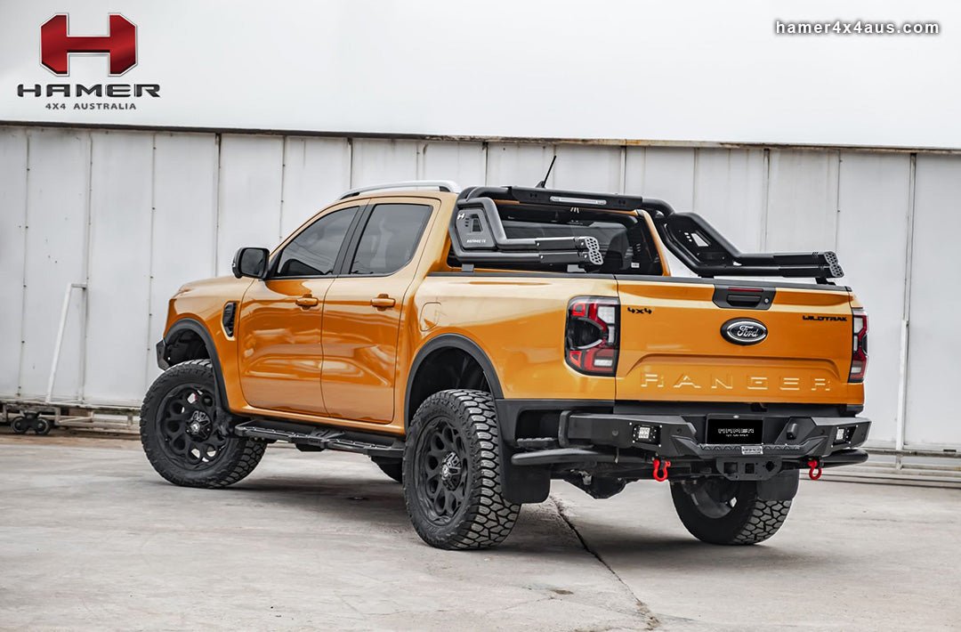 Night Fury Sports Bar on the Next Gen Ford Ranger & Raptor, rear three-quarter view