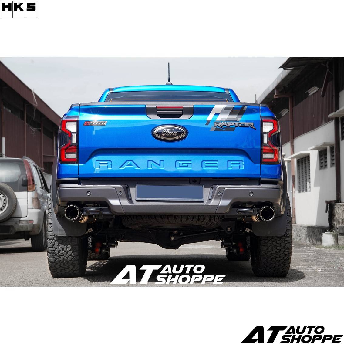 Exhaust Muffler on the Next Gen Ford Ranger Raptor, close-up detail