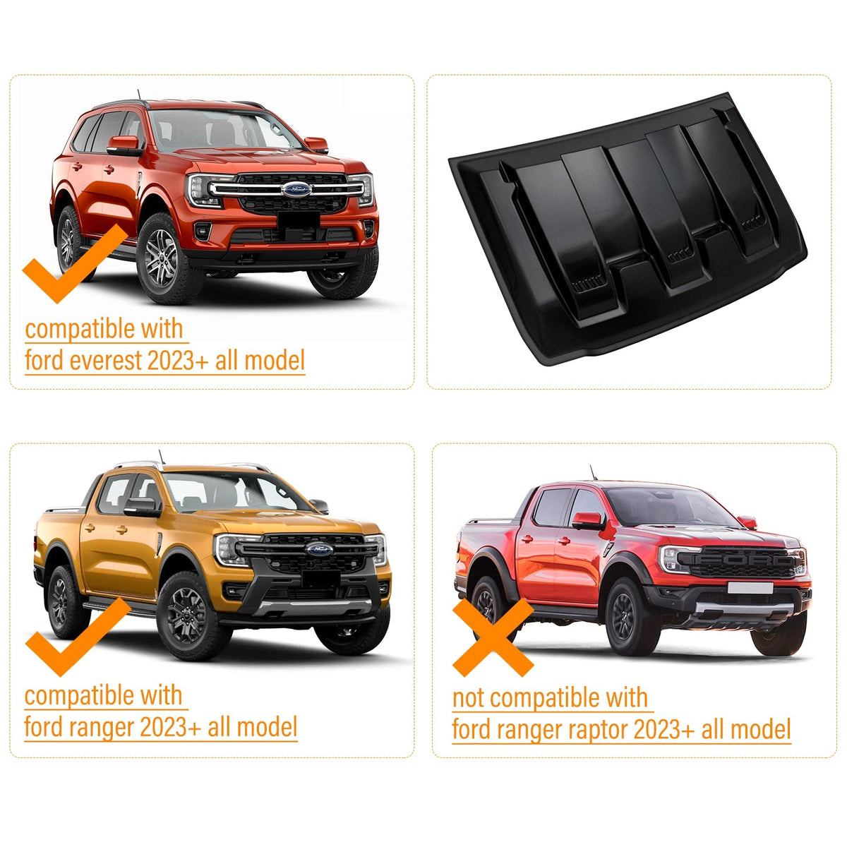 Bonnet Scoop for the Next Gen Ford Ranger, fitted on the vehicle