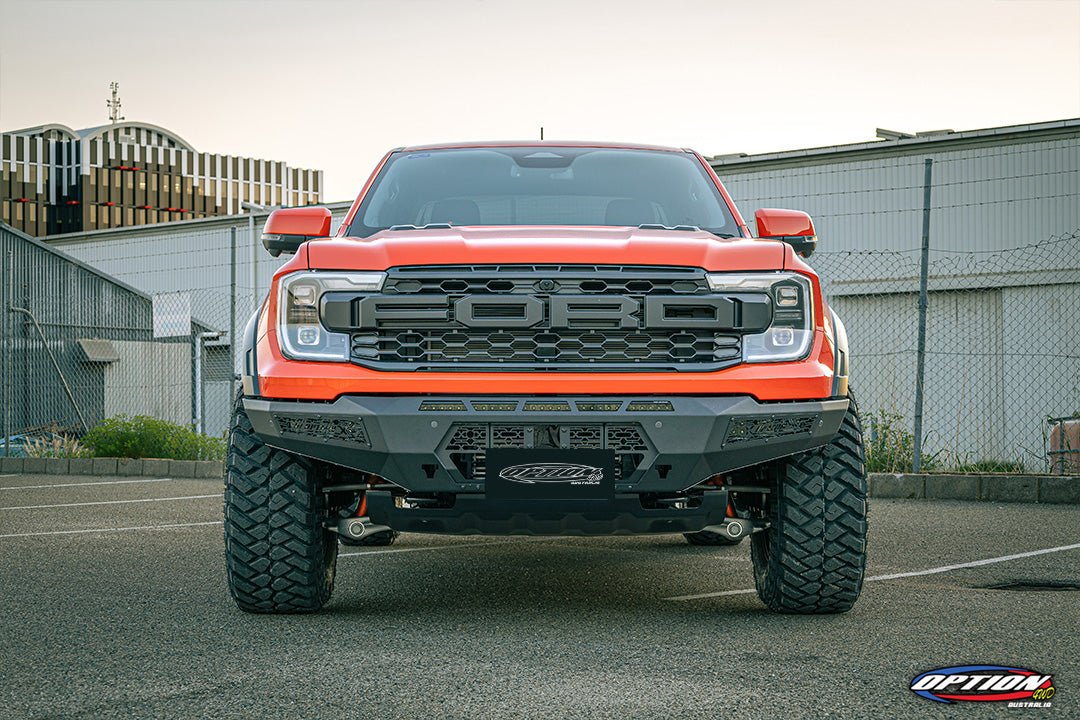 Option X Bull Bar on the Next Gen Ford Ranger Raptor, rear three-quarter view