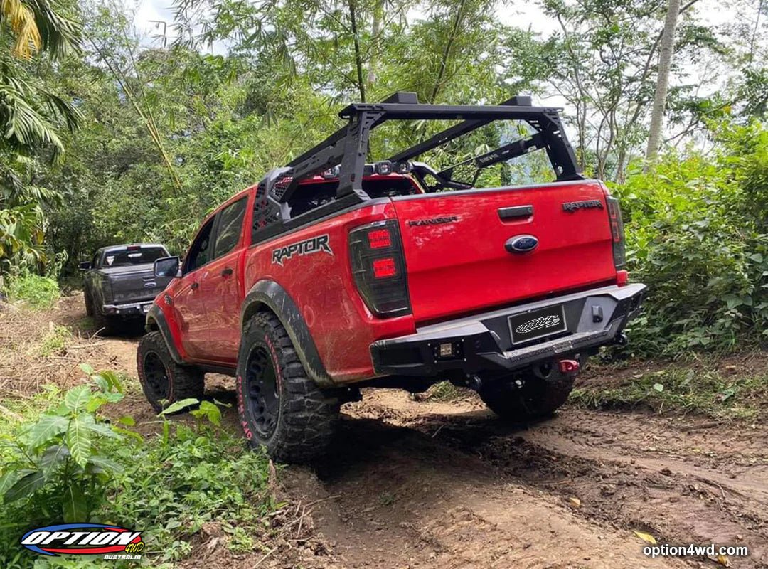 Option X Bed Rack System on the Ford Ranger Raptor Gen 1, side view