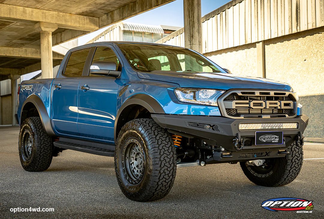 Option X Bull Bar on the Ford Ranger Raptor Gen 1, fitted on the vehicle