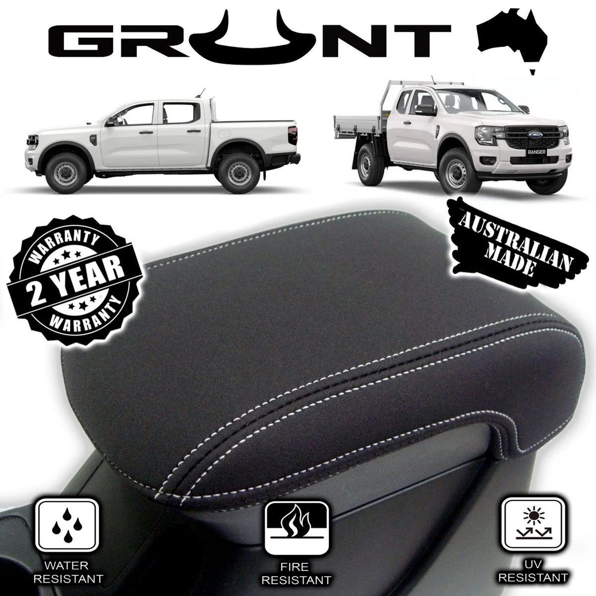 Neoprene Console Lid Cover on the Next Gen Ford Ranger & Raptor, side view