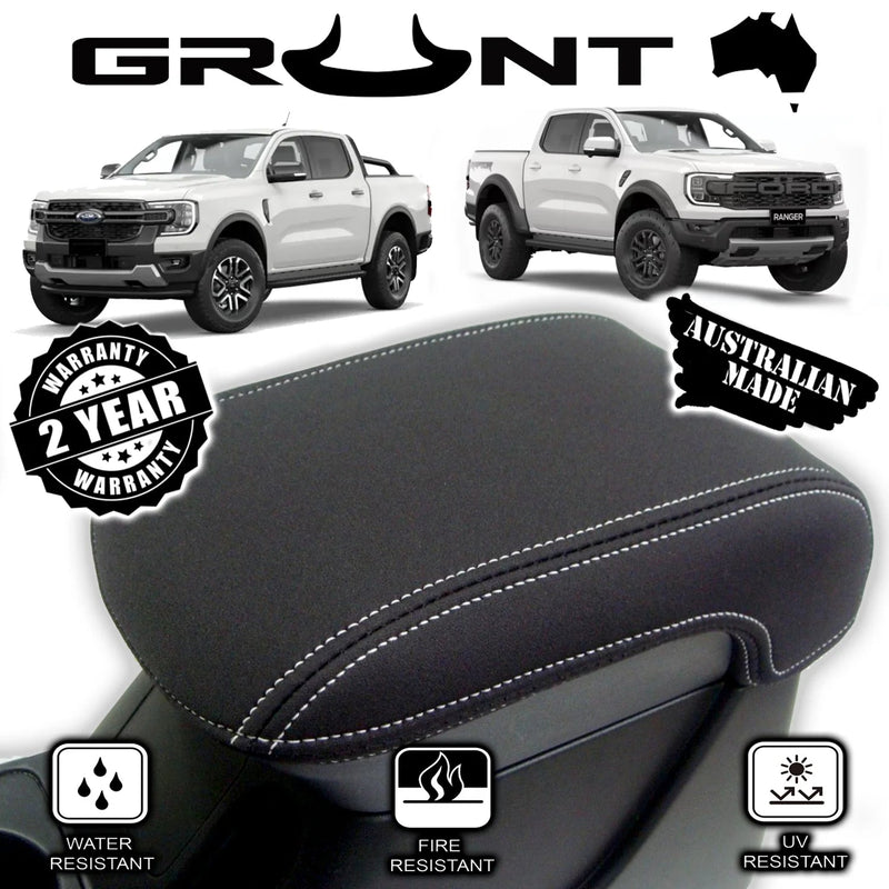 Grunt 4x4 Neoprene Console Lid Cover fitted to a Next Gen Ford Ranger & Raptor (2022+)