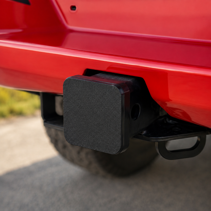Black tow receiver cover fitted to the 50mm hitch on a red Next Gen Ford Ranger