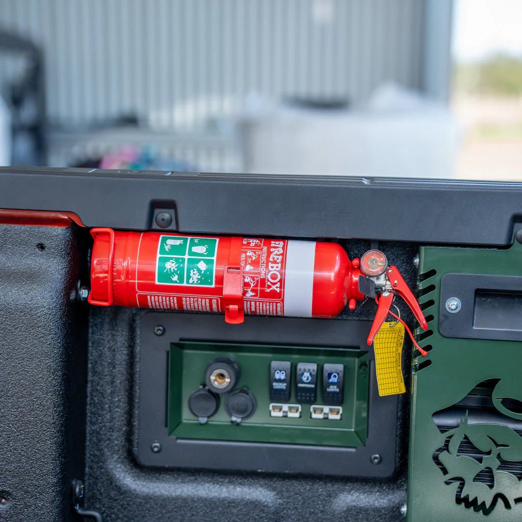 Tub Extinguisher Bracket on the Next Gen Ford Ranger & Raptor, close-up detail