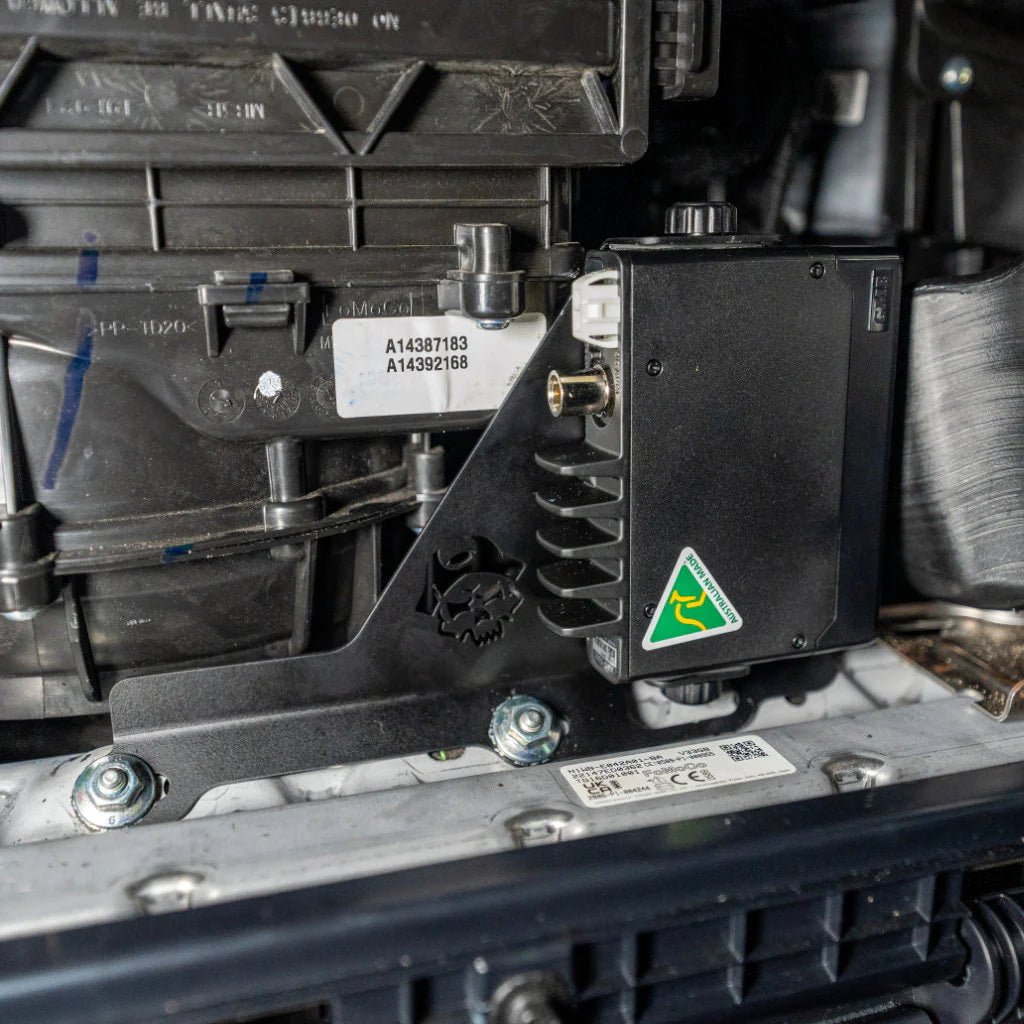 UHF Behind Dash Mount on the Next Gen Ford Ranger & Everest, side view