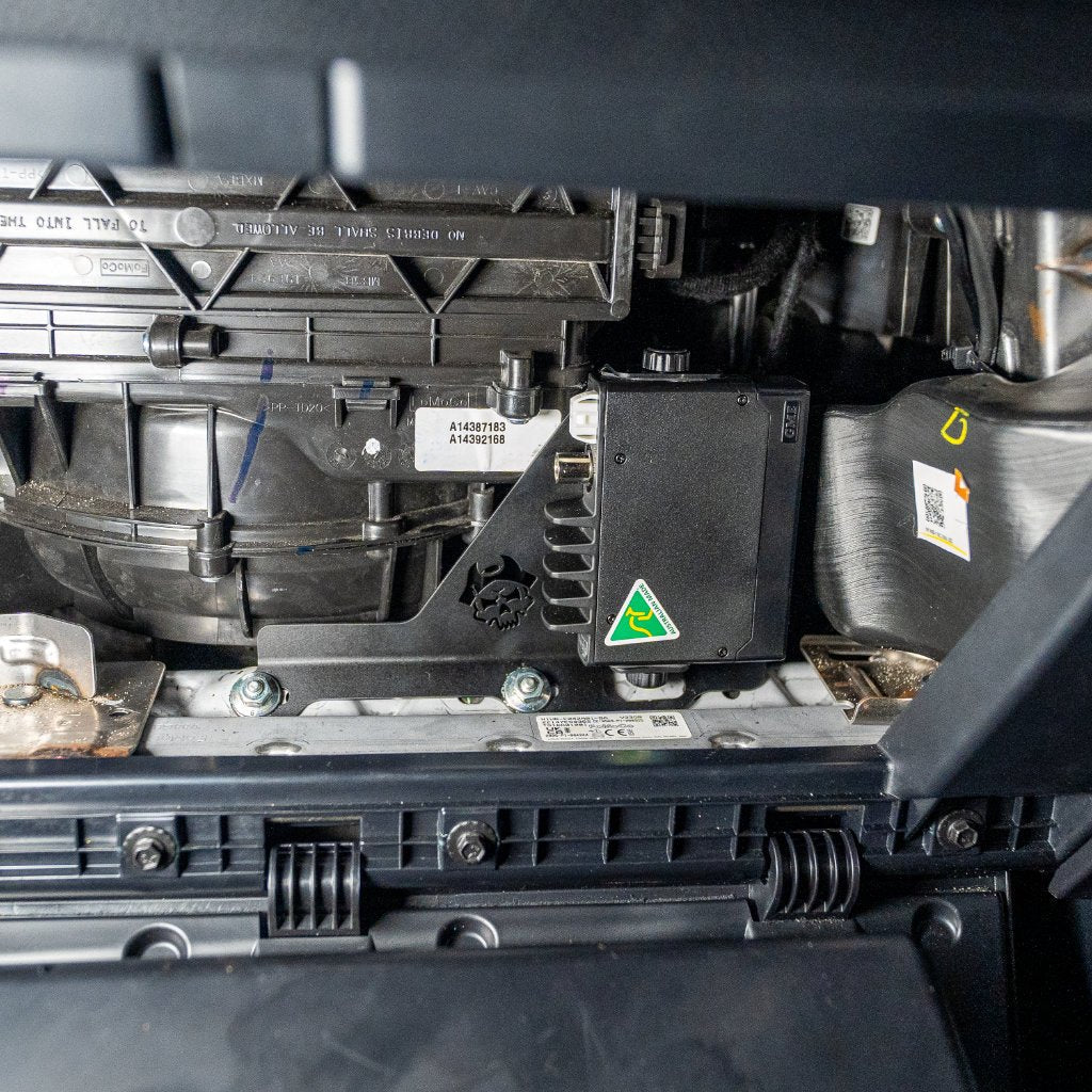 UHF Behind Dash Mount on the Next Gen Ford Ranger & Everest, close-up detail