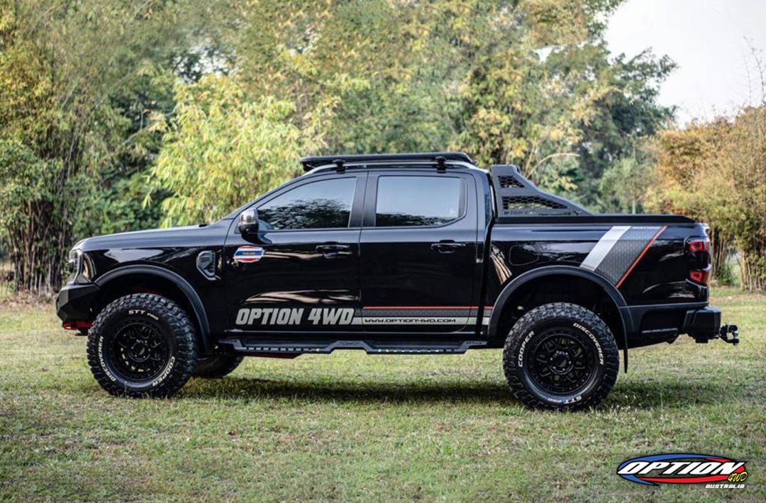 V2 Side Steps on the Next Gen Ford Ranger, fitted on the vehicle