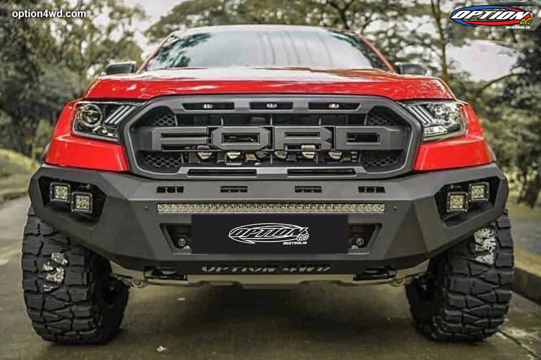 V3 Bull Bar on the Ford Ranger Raptor Gen 1, rear three-quarter view