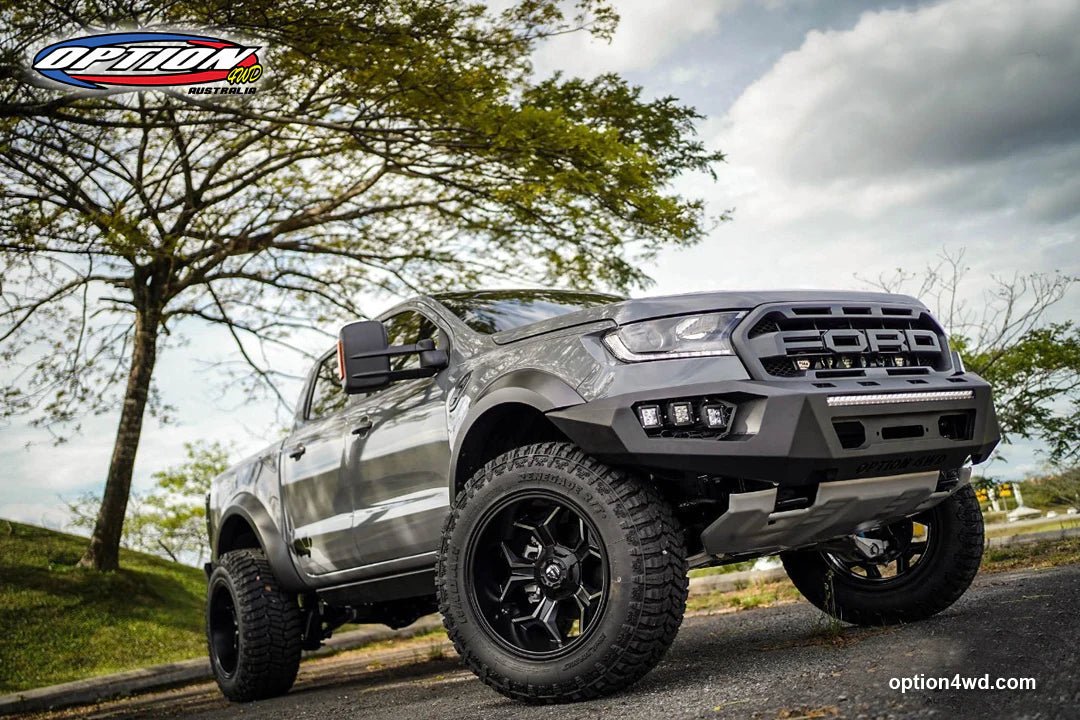 V3 Bull Bar on the Ford Ranger Raptor Gen 1, angled view