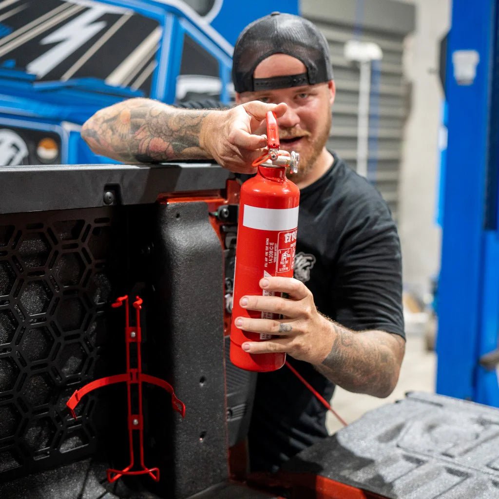 Vertical Tub Extinguisher Bracket on the Next Gen Ford Ranger & Raptor, mounting detail